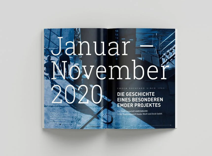 Mockup: Magazin-Doppelseite „Januar – November 2020“